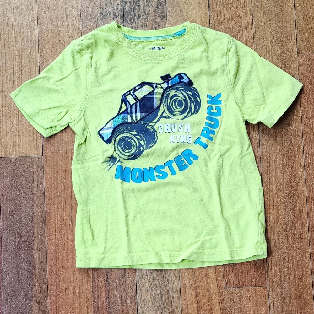 Jumping Beans Lime Green Monster Truck "Crush King" T-Shirt Size 5/6